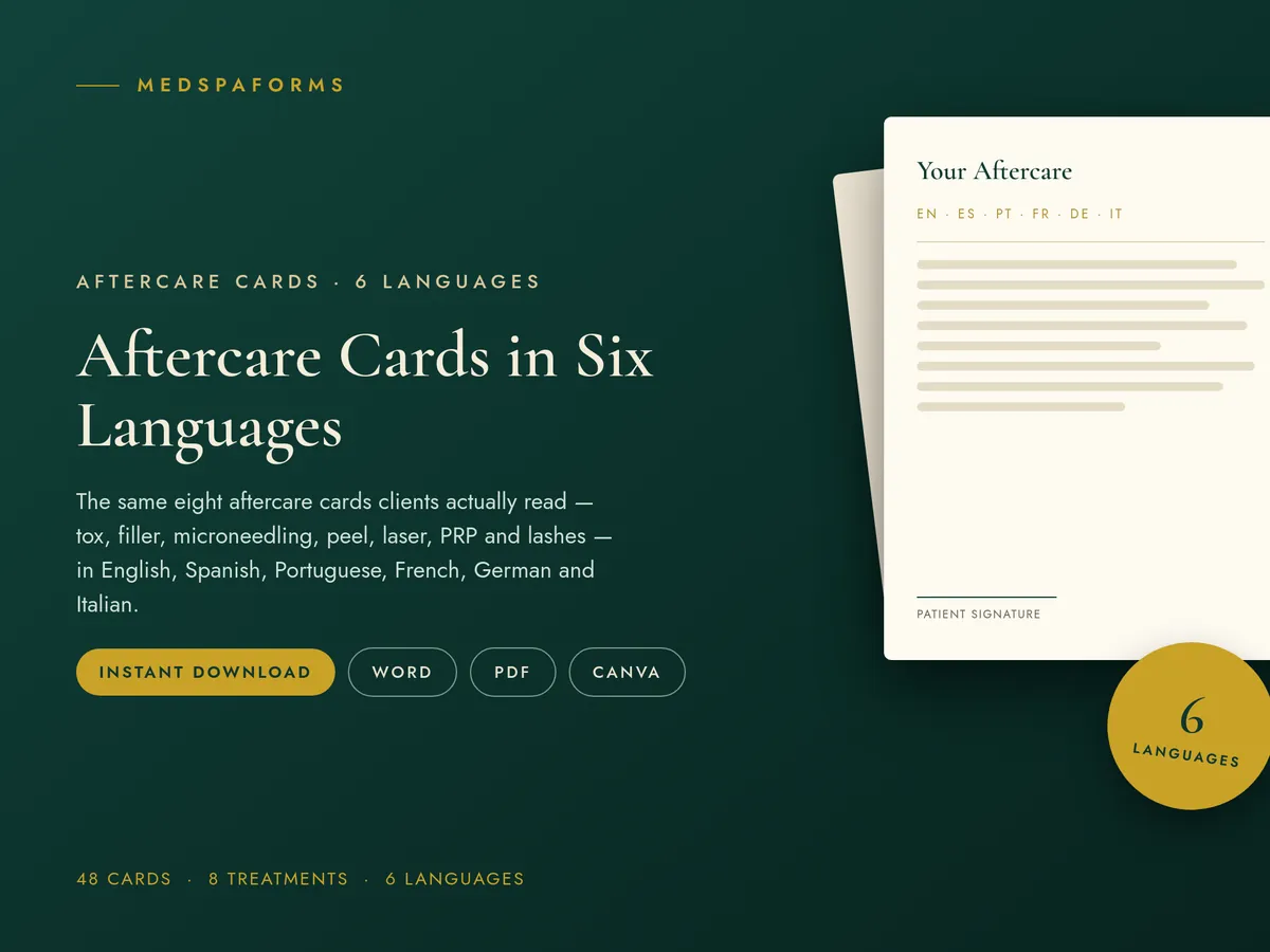 Tarjetas de Cuidados Posteriores — 6 Idiomas (48 Tarjetas)